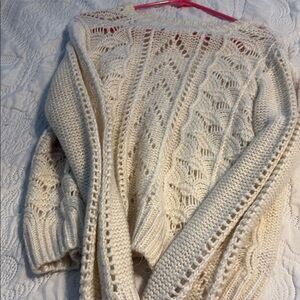 Cream Cable Knit Crew Neck Sweater with Intricate Patterns